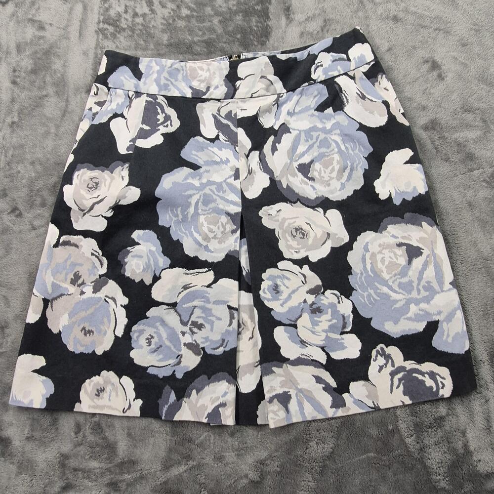 Express Design Studio Skirt Womens 10 Black Blue Floral A-Line Back Zip Stretch